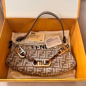 Fendi o lock fabric  and calf akin leather bag NWT